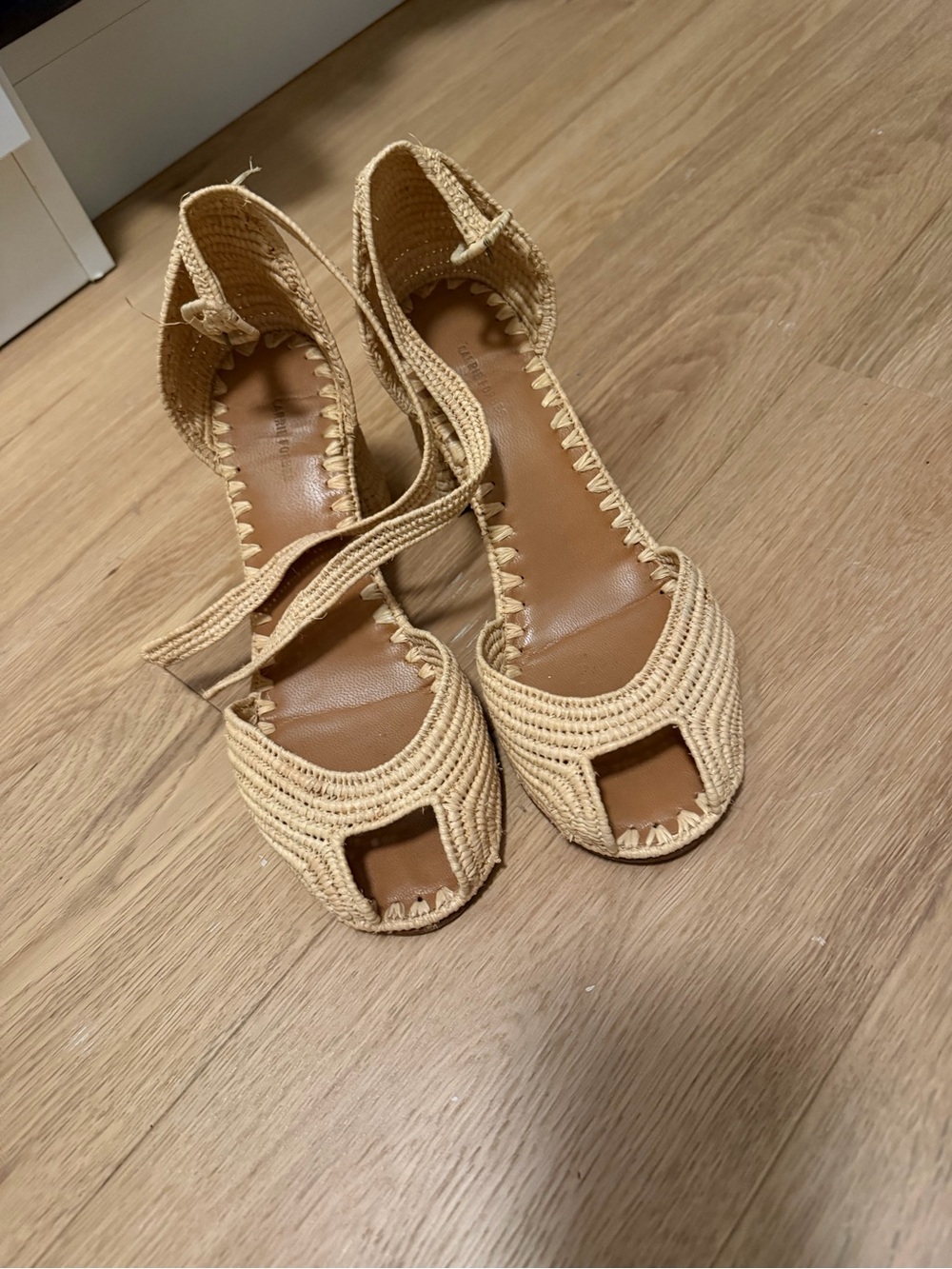 Carrie Forbes Raffia Open-Toe Ankle-Strap Heeled Sandals